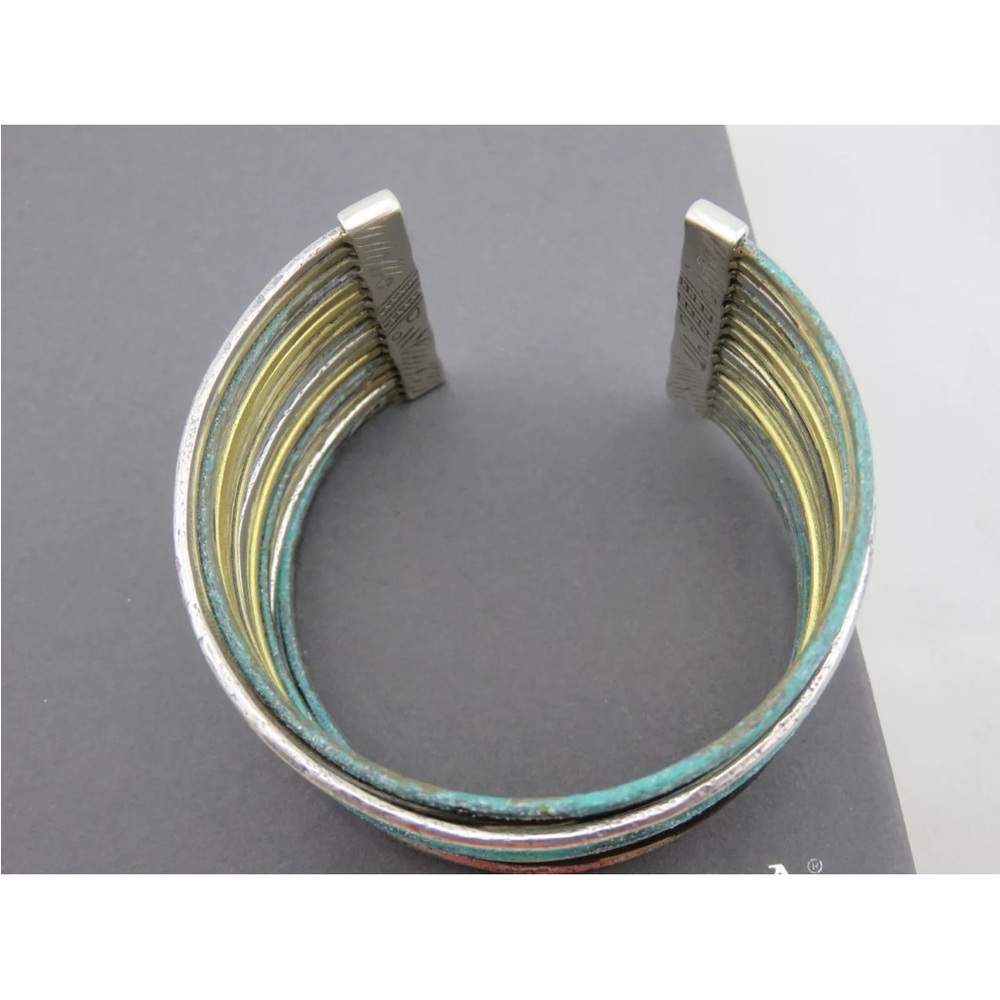 Silpada Vintage Sterling Silver Turquoise & G Cuff Bracelet with Textured Bands - Picture 5 of 10